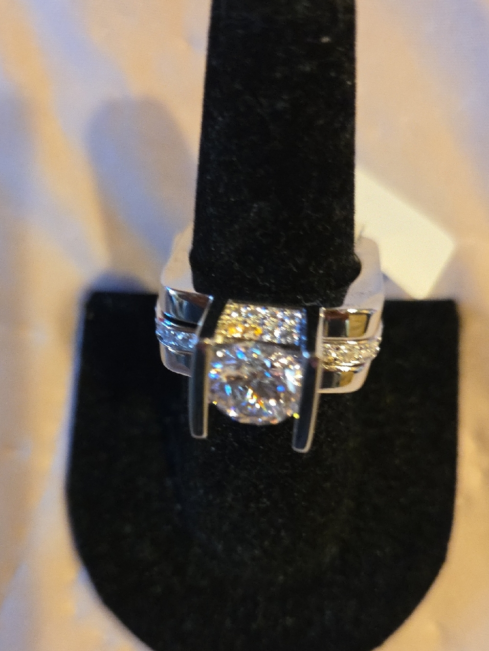Sayabling Silver Tone  White Cubic Zirconia Statement Ring Size 7.25